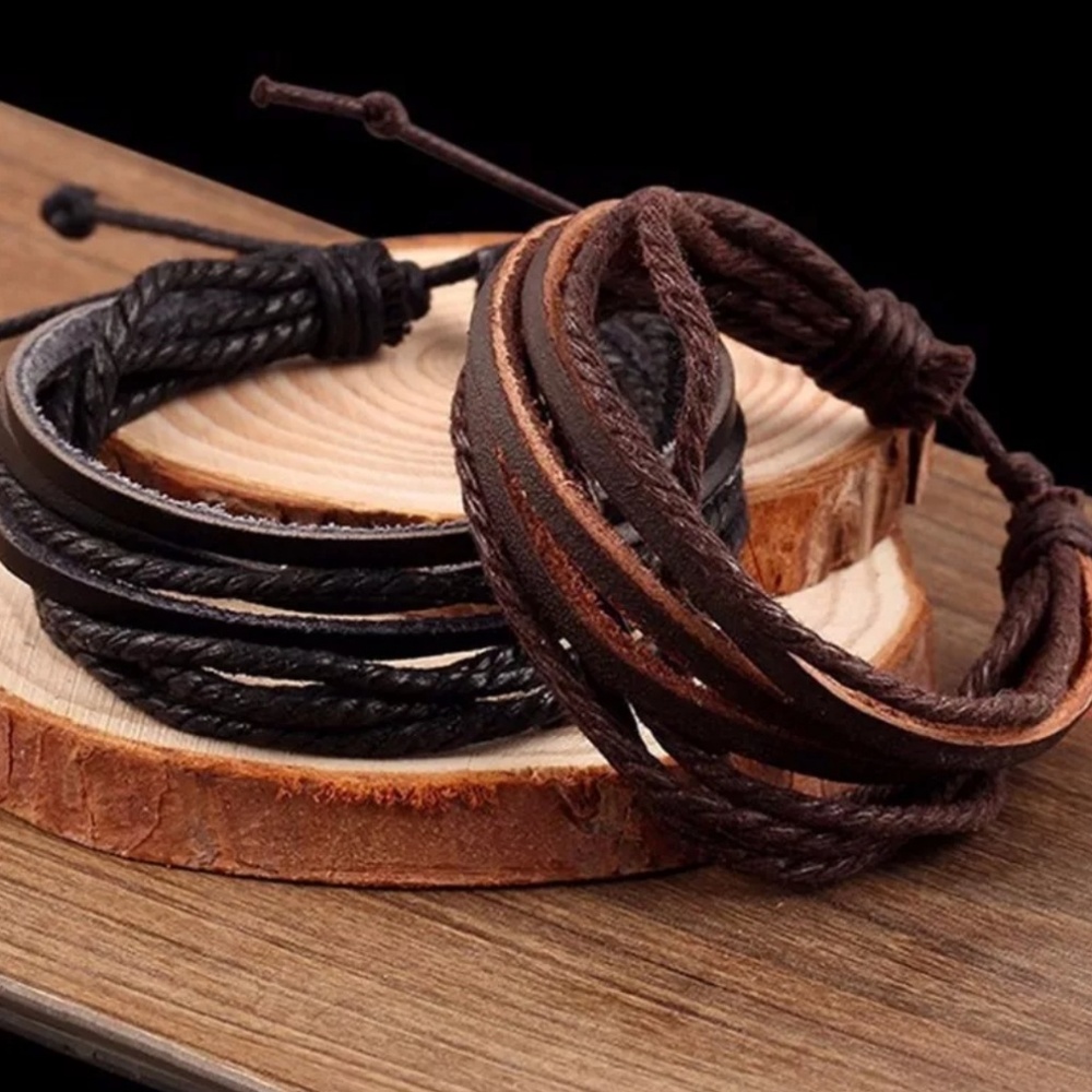 Unisex Handmade Leather Multi Strand Adjustable